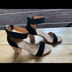 Black suede 3” heeled sandals